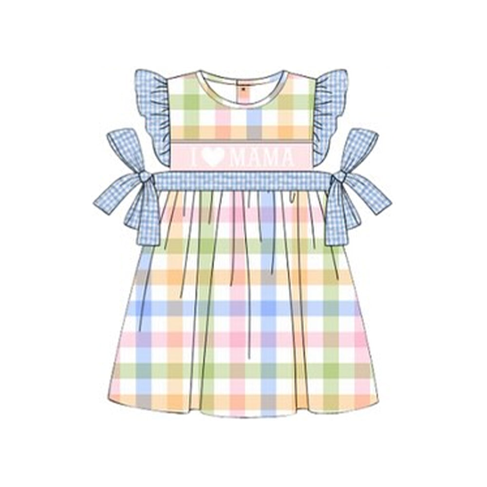 MOQ 5 Preorder GSD2940 Colored Plaid Blue Plaid Bows Flying Sleeve Dresses for Girls 202510