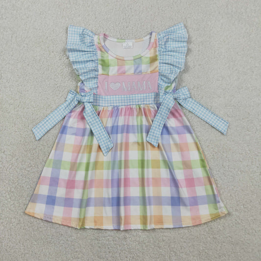 GSD2940 Embroidered Colored Plaid Blue Plaid Bows Flying Sleeve Dresses for Girls 202602 RTS