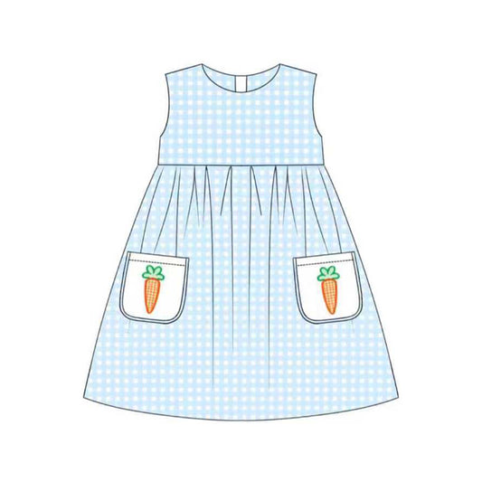 MOQ 5 Preorder GSD2941 Easter Carrots Pocket Blue Dots Sleeveless Dresses for Girls 202510