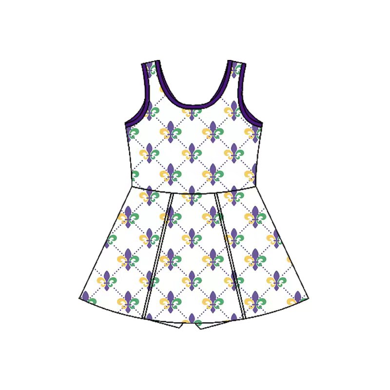 MOQ 5 preorder GSD2944 Mardi Gras Purple White Yoga Sleeveless Dresses for Girls 202510