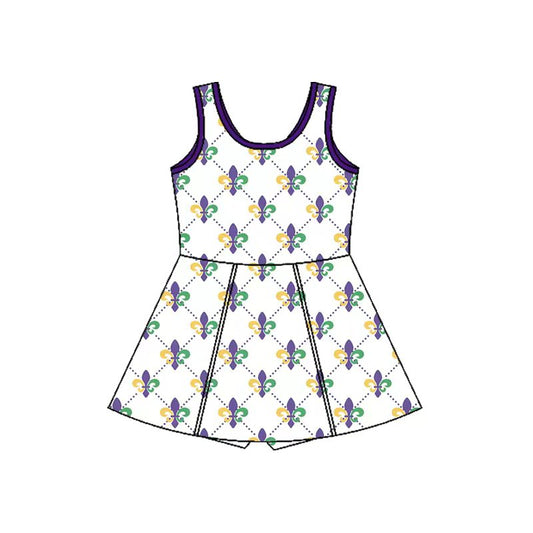 MOQ 5 preorder GSD2944 Mardi Gras Purple White Yoga Sleeveless Dresses for Girls 202510
