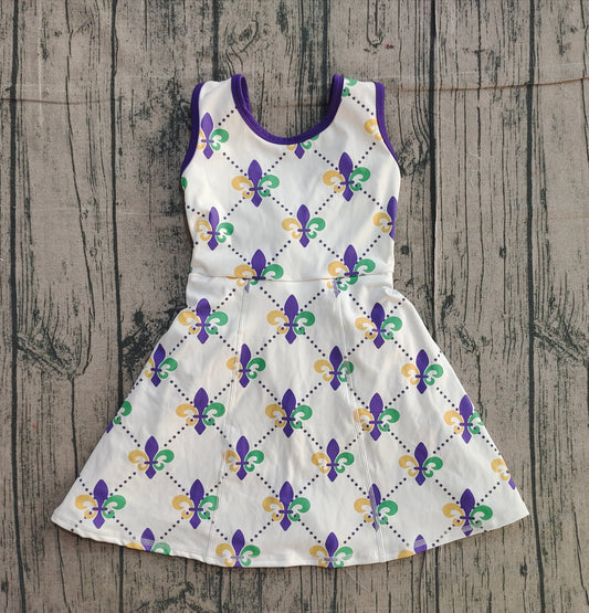 NO MOQ preorder GSD2944 Mardi Gras Purple White Yoga Sleeveless Dresses for Girls 202511