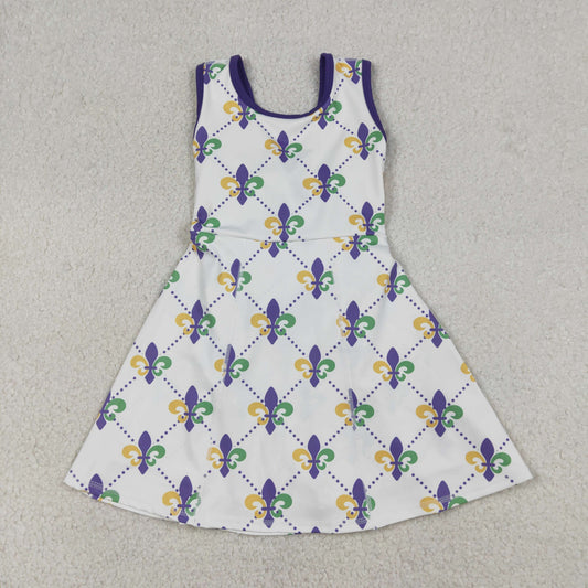 D2944 Mardi Gras Purple White Yoga Sleeveless Dresses for Girls 202512 RTS