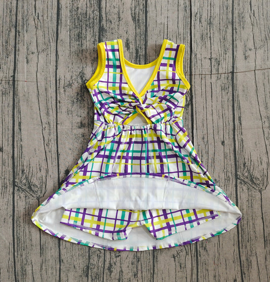 NO MOQ preorder GSD2945 Mardi Gras Colored Stripe Plaid Yoga Sleeveless Dresses for Girls 202511