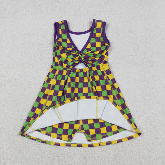 GSD2946 Mardi Gras Colored Plaid Yoga Sleeveless Dresses for Girls 202512 RTS