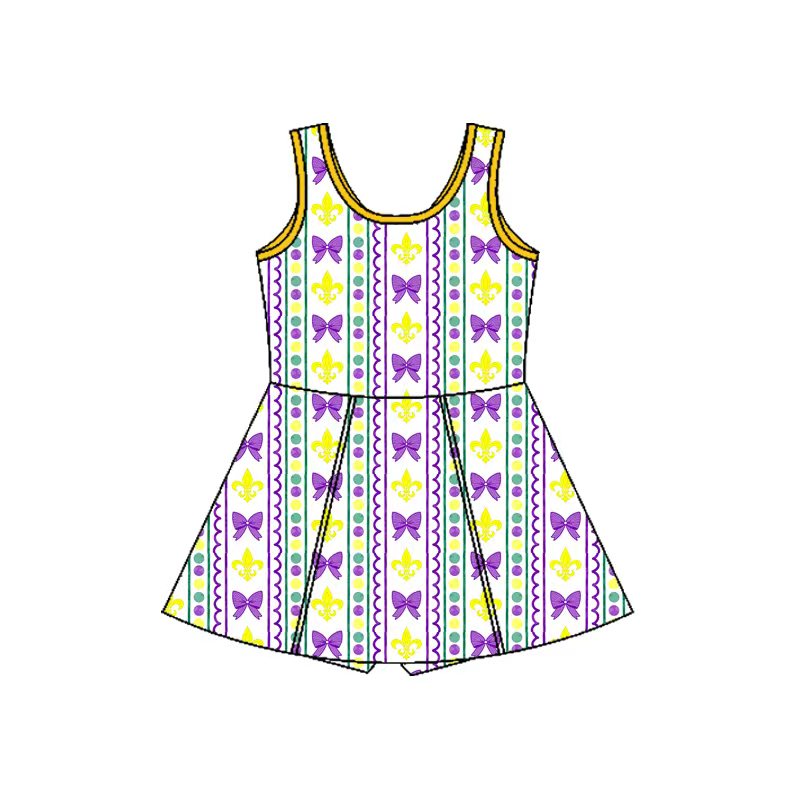 MOQ 5 preorder GSD2947 Mardi Gras Bows Dots Stripe Yoga Sleeveless Dresses for Girls 202510