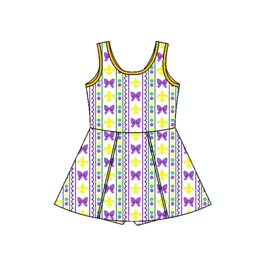 MOQ 5 preorder GSD2947 Mardi Gras Bows Dots Stripe Yoga Sleeveless Dresses for Girls 202510