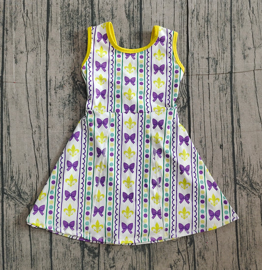 NO MOQ preorder GSD2947 Mardi Gras Bows Dots Stripe Yoga Sleeveless Dresses for Girls 202511