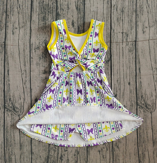 NO MOQ preorder GSD2947 Mardi Gras Bows Dots Stripe Yoga Sleeveless Dresses for Girls 202511