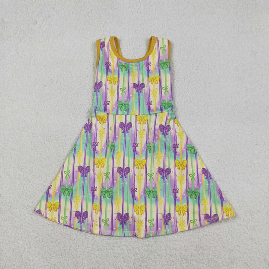 GSD2948 Mardi Gras Colored Bows Stripe Yoga Sleeveless Dresses for Girls 202512 RTS
