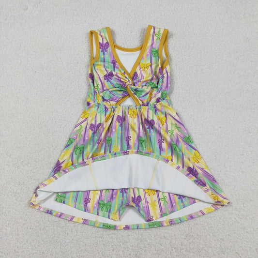 GSD2948 Mardi Gras Colored Bows Stripe Yoga Sleeveless Dresses for Girls 202512 RTS