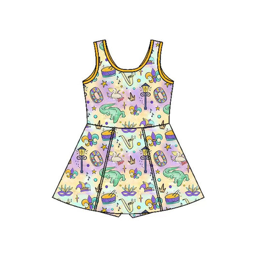 MOQ 5 preorder GSD2949 Mardi Gras Crocodile Mask Colorful Yoga Sleeveless Dresses for Girls 202510