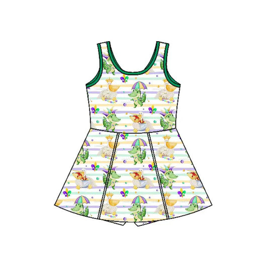 MOQ 5 preorder GSD2950 Mardi Gras Crocodile Colored Stripe Yoga Sleeveless Dresses for Girls 202510
