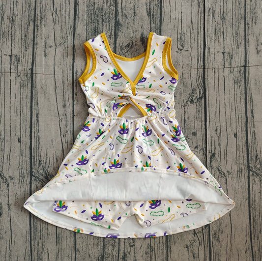 NO MOQ preorder GSD2951 Mardi Gras Mask Necklace Yoga Sleeveless Dresses for Girls 202511