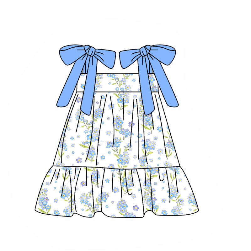 MOQ 5 Preorder GSD2954 Flower Blue Halter Dresses for Girls 202510