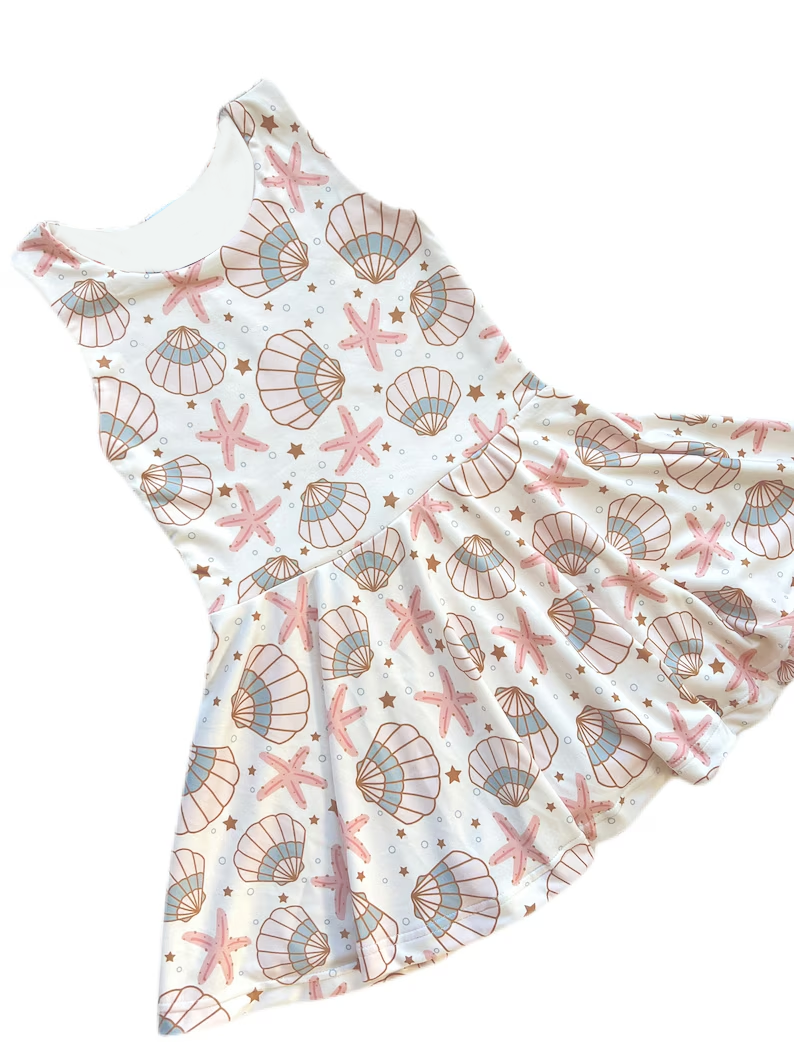 MOQ 5 Preorder GSD2956 Shell and Starfish Sleeveless Dresses for Girls 202510