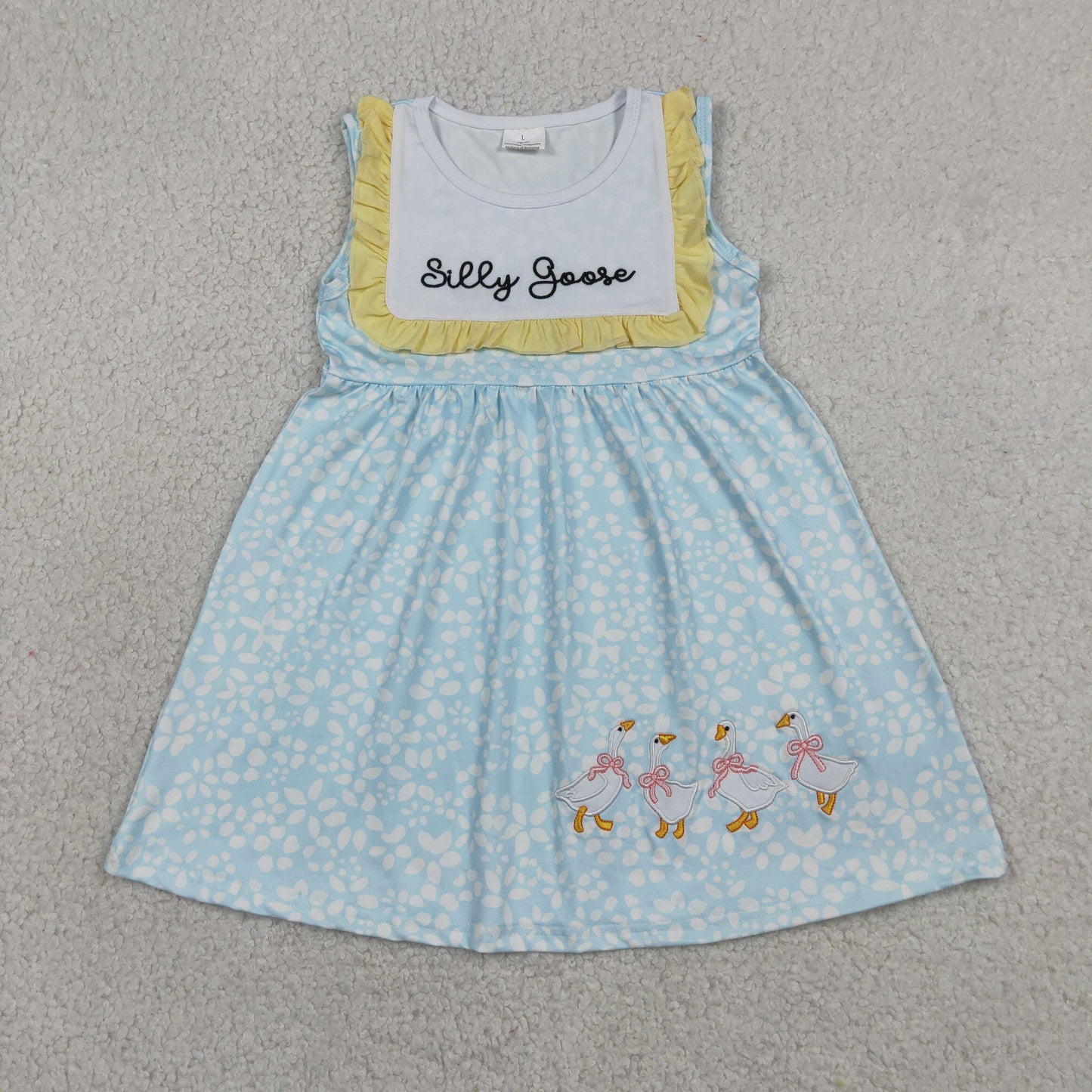 GSD2970 Embroidered Silly Goose Floral Yellow Ruffle Sleeveless Dresses for Girls 202605 RTS