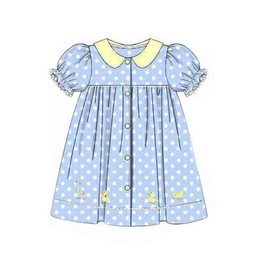 MOQ 5 Preorder GSD2971 Duck Dots Yellow Doll Collar Short Sleeve Dresses for Girls 202510