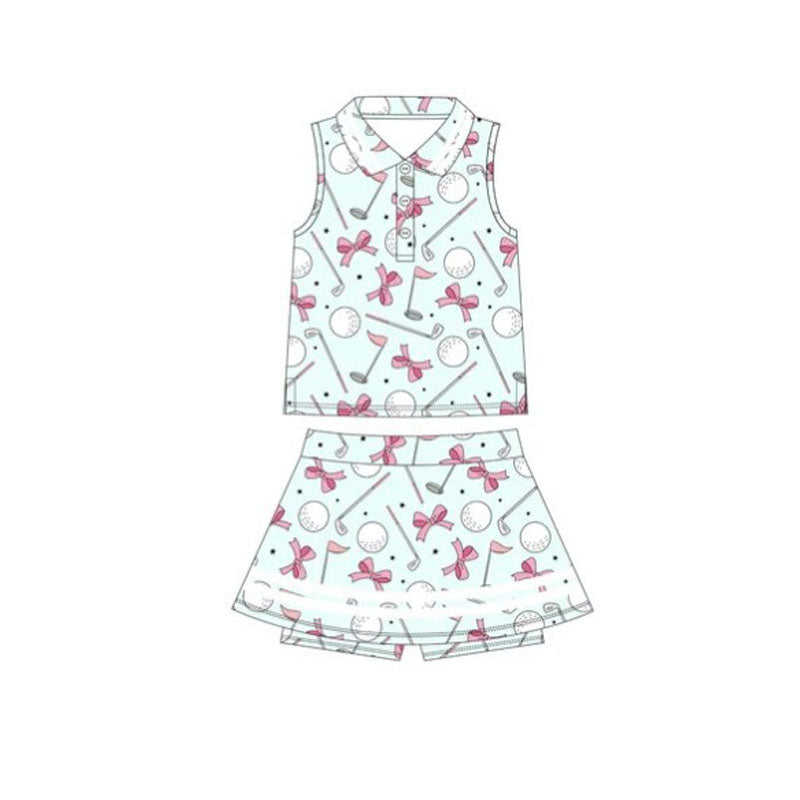 MOQ 5 preorder GSD2977 Golf Bows Blue Green Polo Sleeveless Skirts Girls Yoga Sets 202510