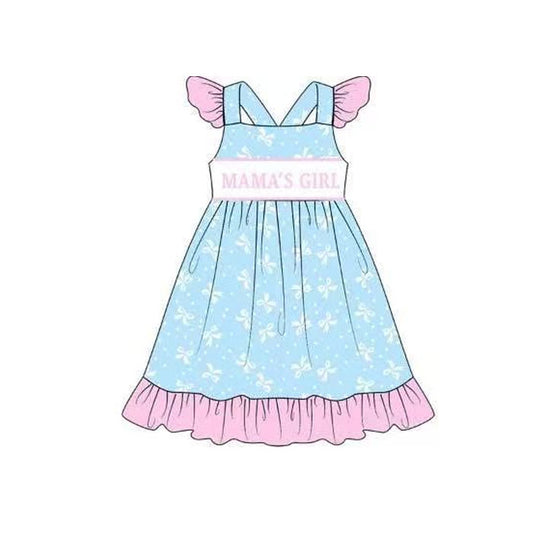 MOQ 5 Preorder GSD2979 Mama's Girl Bows Pink Ruffle Flying Sleeve Dresses for Girls 202510