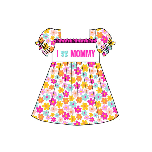 MOQ 5 Preorder GSD2982 I Love Mommy Colored Flower Puff Short Sleeve Dresses for Girls 202510