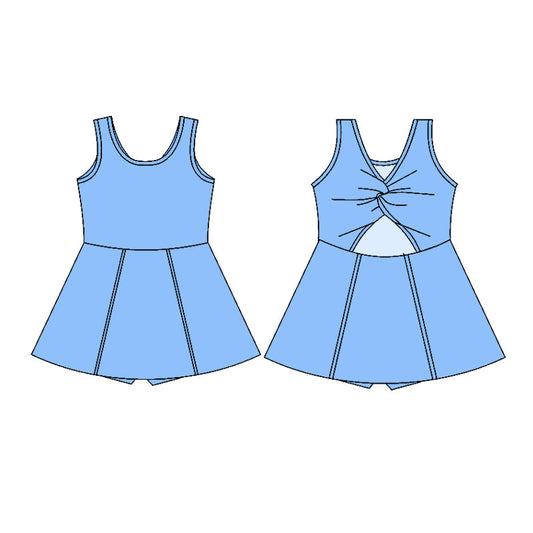 MOQ 5 preorder GSD2992 Solid Sky Blue Yoga Sleeveless Dresses for Girls 202510