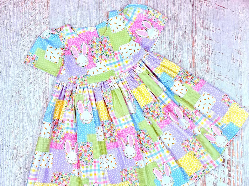 MOQ 5 Preorder GSD2997 Easter Bunny Flower Colored Plaid Short Sleeve Dresses for Girls 202510