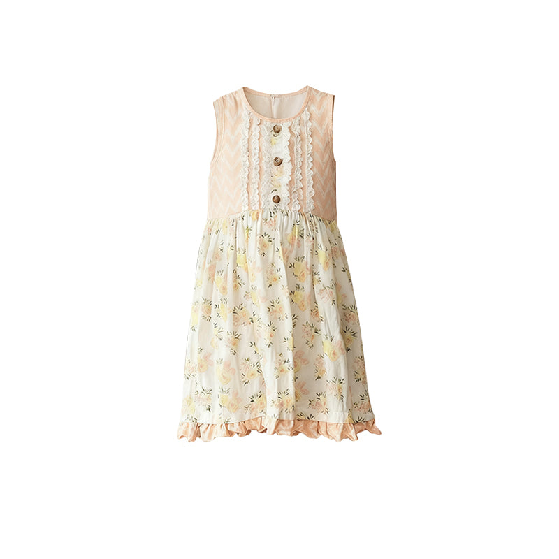 MOQ 5 Preorder GSD3006 Flower Leaf Lace Ruffle Orange Pink Sleeveless Dresses for Girls 202510