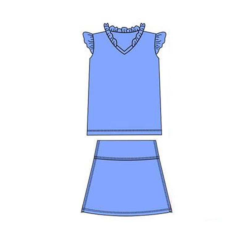 MOQ 5 PCS preorder GSD3011 Solid Blue Purple Ruffle Flying Sleeve Skirts Girls Yoga Sets 202511