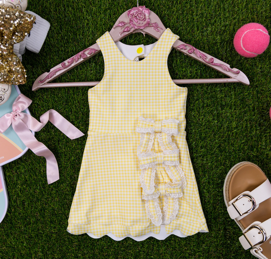 MOQ 5 PCS preorder GSD3027 Bows Yellow Plaid Yoga Sleeveless Dresses for Girls 202511