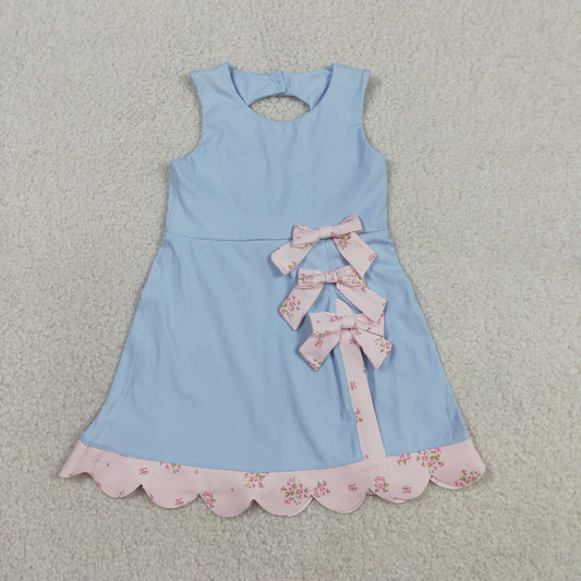 GSD3030 Pink Flower Bows Blue Yoga Sleeveless Dresses for Girls 202604 RTS