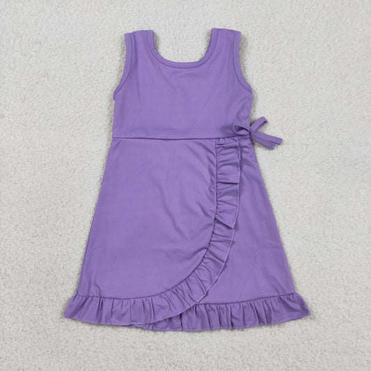 New GSD3036 Solid Purple Ruffle Yoga Sleeveless Dresses for Girls 202604 RTS