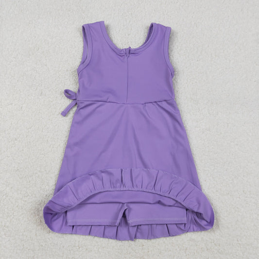 GSD3036 Solid Purple Ruffle Yoga Sleeveless Dresses for Girls 202512 RTS