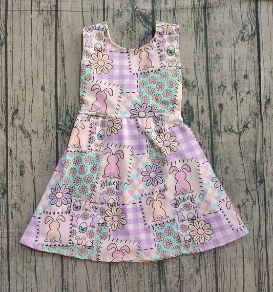 NO MOQ preorder GSD3051 Easter Bunny Flower Plaid Purple Pink Yoga Sleeveless Dresses for Girls 202511