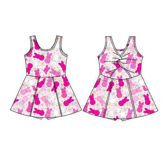 MOQ 5 PCS preorder GSD3053 Easter Flower Rose Red Bunny Yoga Sleeveless Dresses for Girls 202511