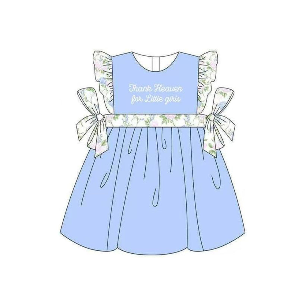 MOQ 5 PCS Preorder GSD3064 Thank Heaven for the Little Girls' Floral Blue Flying Sleeve Dresses for Girls 202511