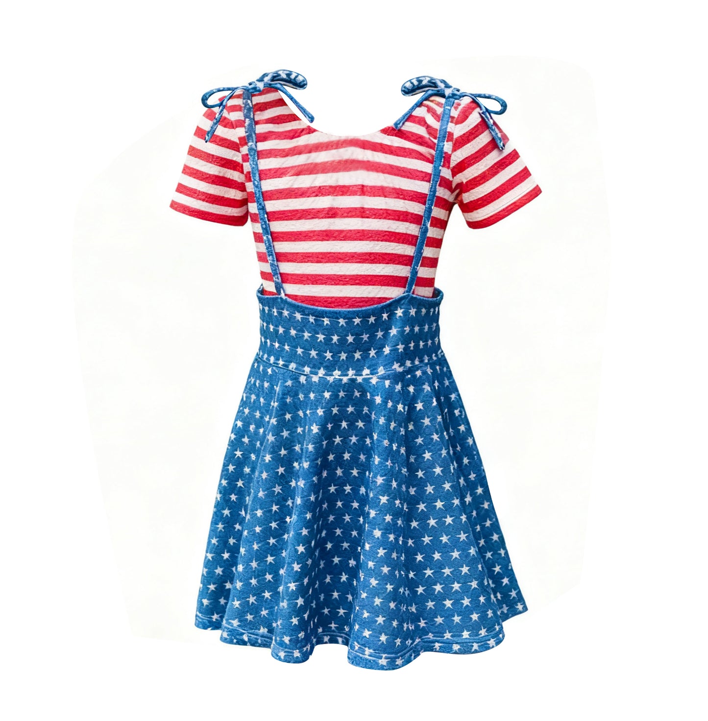 MOQ 5 PCS Preorder GSD3073 4th of July Red Stripe Short Sleeve with Star Blue Skirts Girls Sets 202511