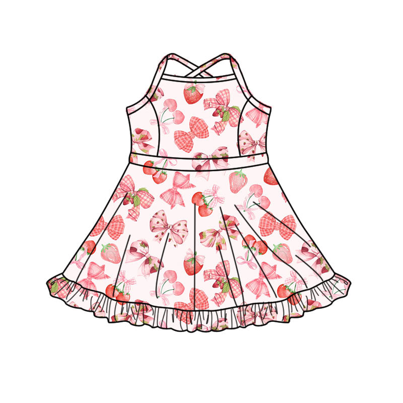 MOQ 5 PCS preorder GSD3090 Bows Strawberry Yoga Sleeveless Dresses for Girls 202511