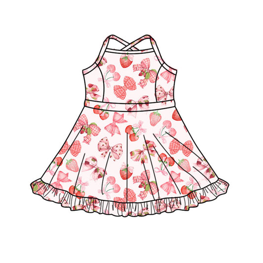 MOQ 5 PCS preorder GSD3090 Bows Strawberry Yoga Sleeveless Dresses for Girls 202511