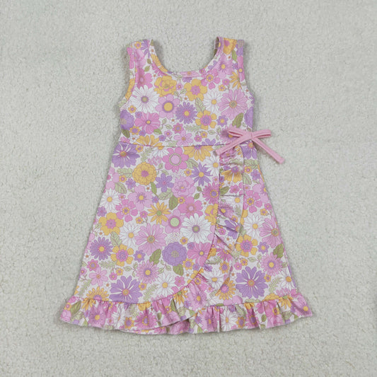 GSD3095 Colored Flower Ruffle Purple Pink Bow Yoga Sleeveless Dresses for Girls 202512 RTS