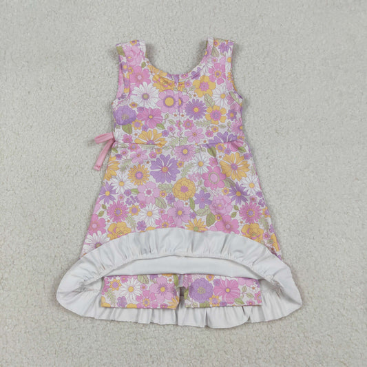 GSD3095 Colored Flower Ruffle Purple Pink Bow Yoga Sleeveless Dresses for Girls 202512 RTS