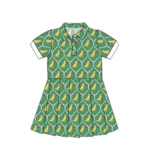 MOQ 5 PCS preorder GSD3100 Puppy Flag Green Polo Short Sleeve Yoga Dresses for Girls 202511