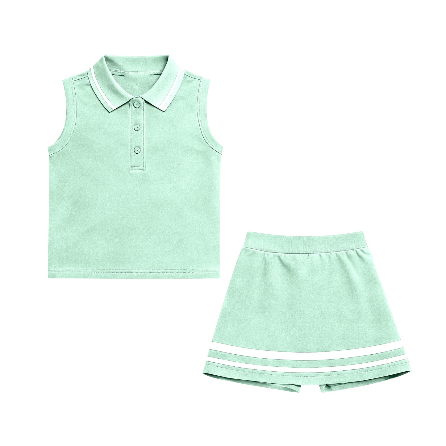 MOQ 5 PCS preorder GSD3106 Light Green Polo Sleeveless with Skirts for Girls Yoga Sets 202511