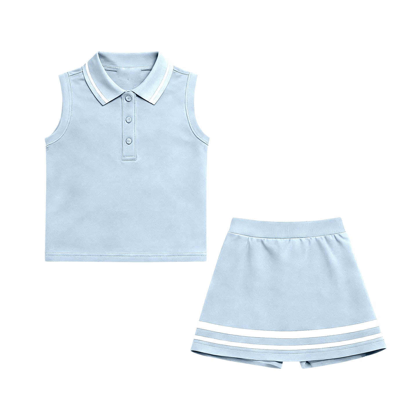 MOQ 5 PCS preorder GSD3107 Light Blue Polo Sleeveless with Skirts for Girls Yoga Sets 202511