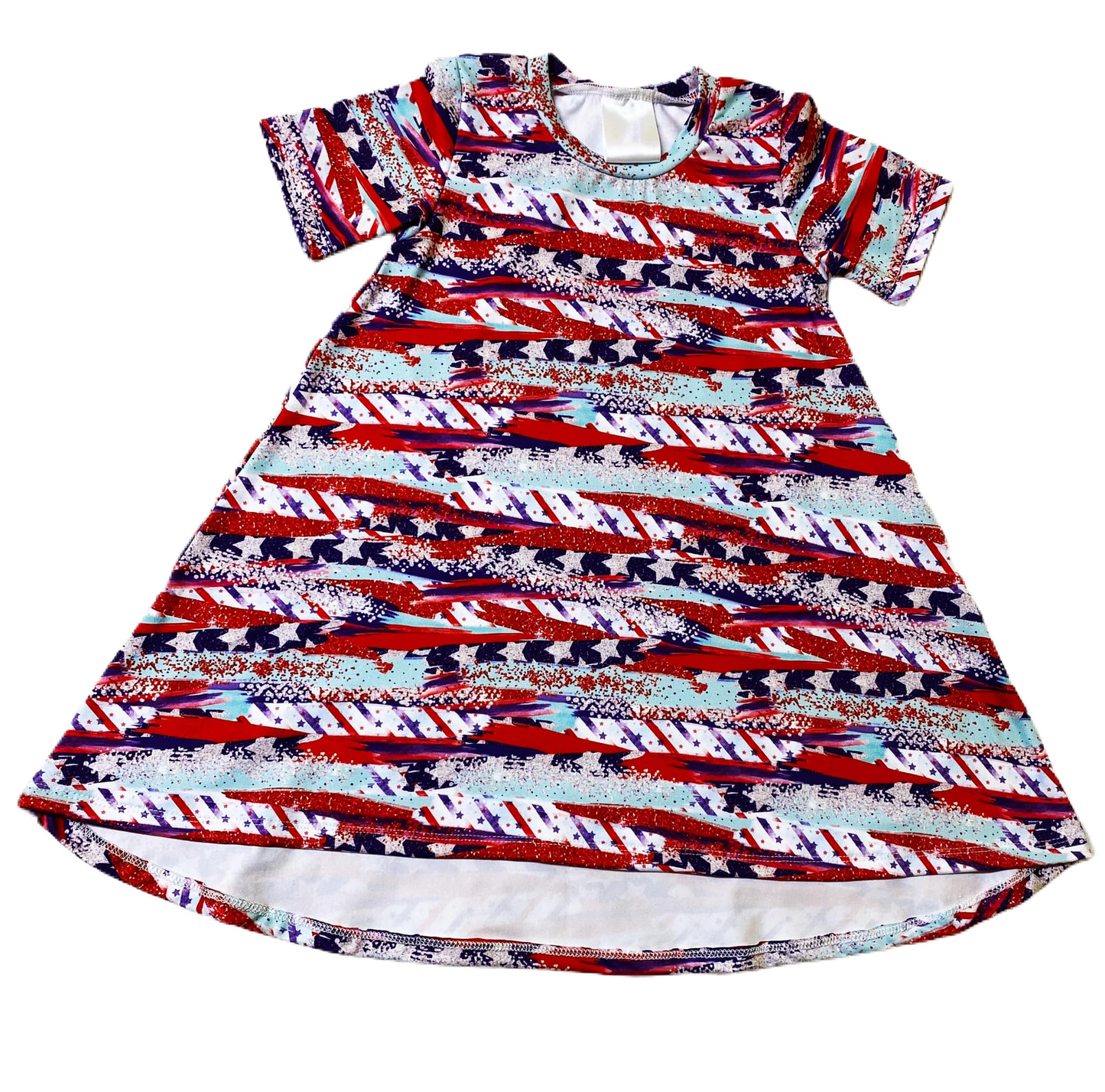 MOQ 5 PCS Preorder GSD3114 4th of July Star Stripe Short Sleeve Dresses for Girls 202511
