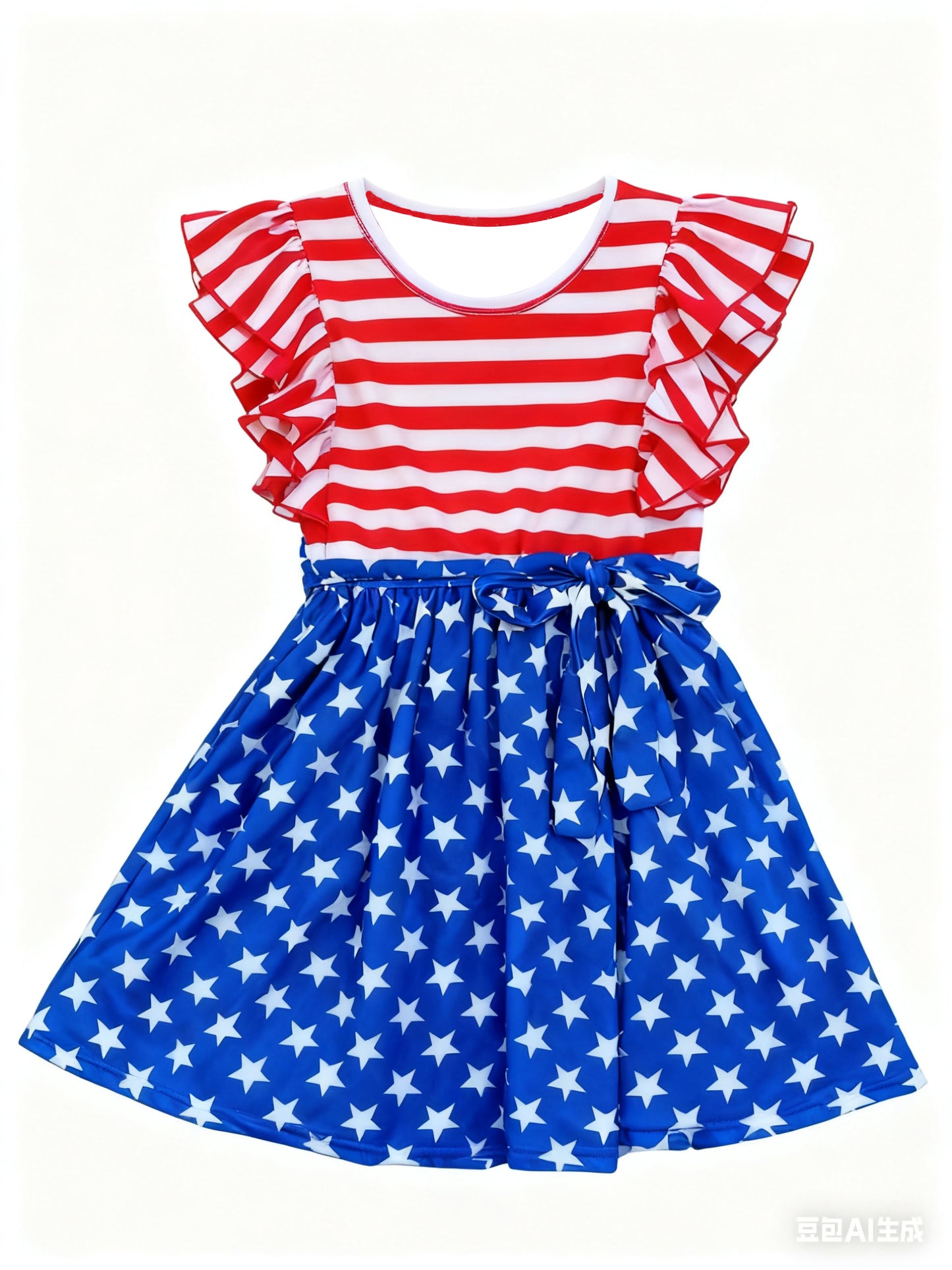 MOQ 5 PCS Preorder GSD3130 4th of July Stripe Star Flying Sleeve Dresses for Girls 202511
