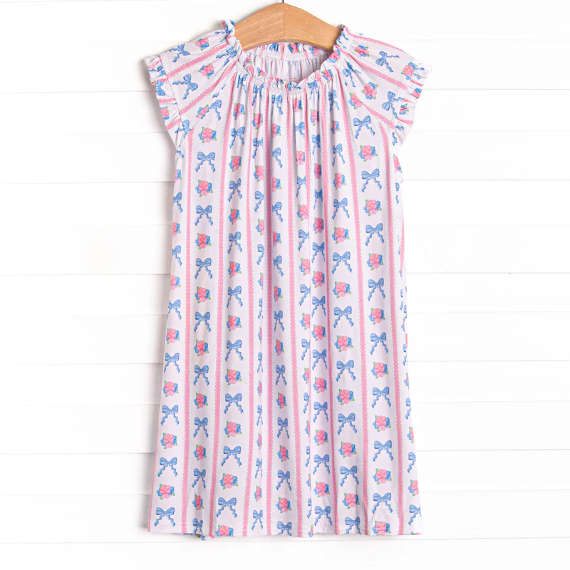 MOQ 5 PCS Preorder GSD3143 Flower Bows Stripe Pink Short Sleeve Dresses for Girls 202511