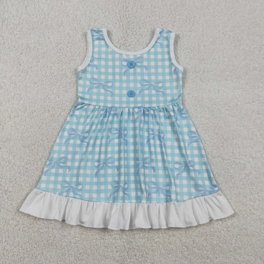 GSD3144 Blue Bows Plaid Ruffle Sleeveless Dresses for Girls 202512 RTS