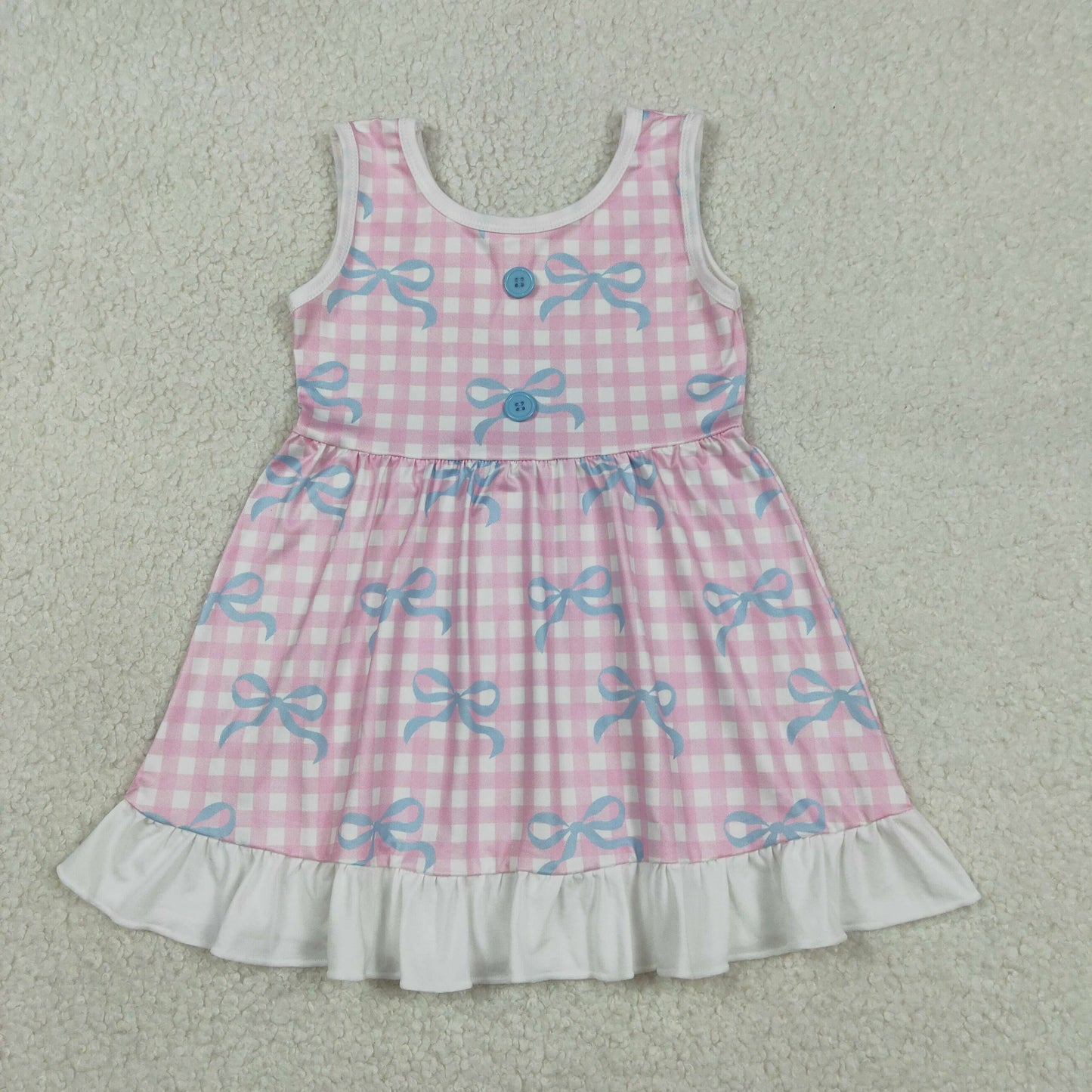 GSD3145 Blue Bows Pink Plaid Ruffle Sleeveless Dresses for Girls 202512 RTS