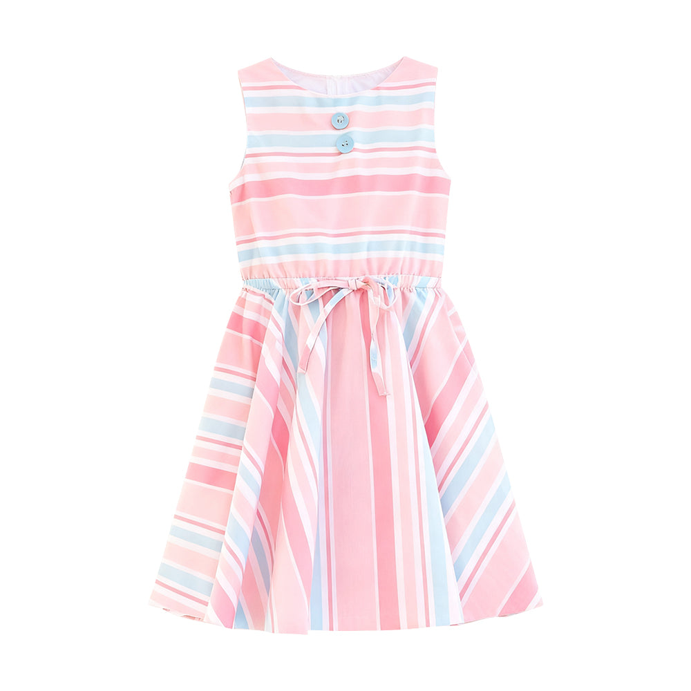 MOQ 5 PCS Preorder GSD3148 Pink Blue Stripe Sleeveless Dresses for Girls 202511